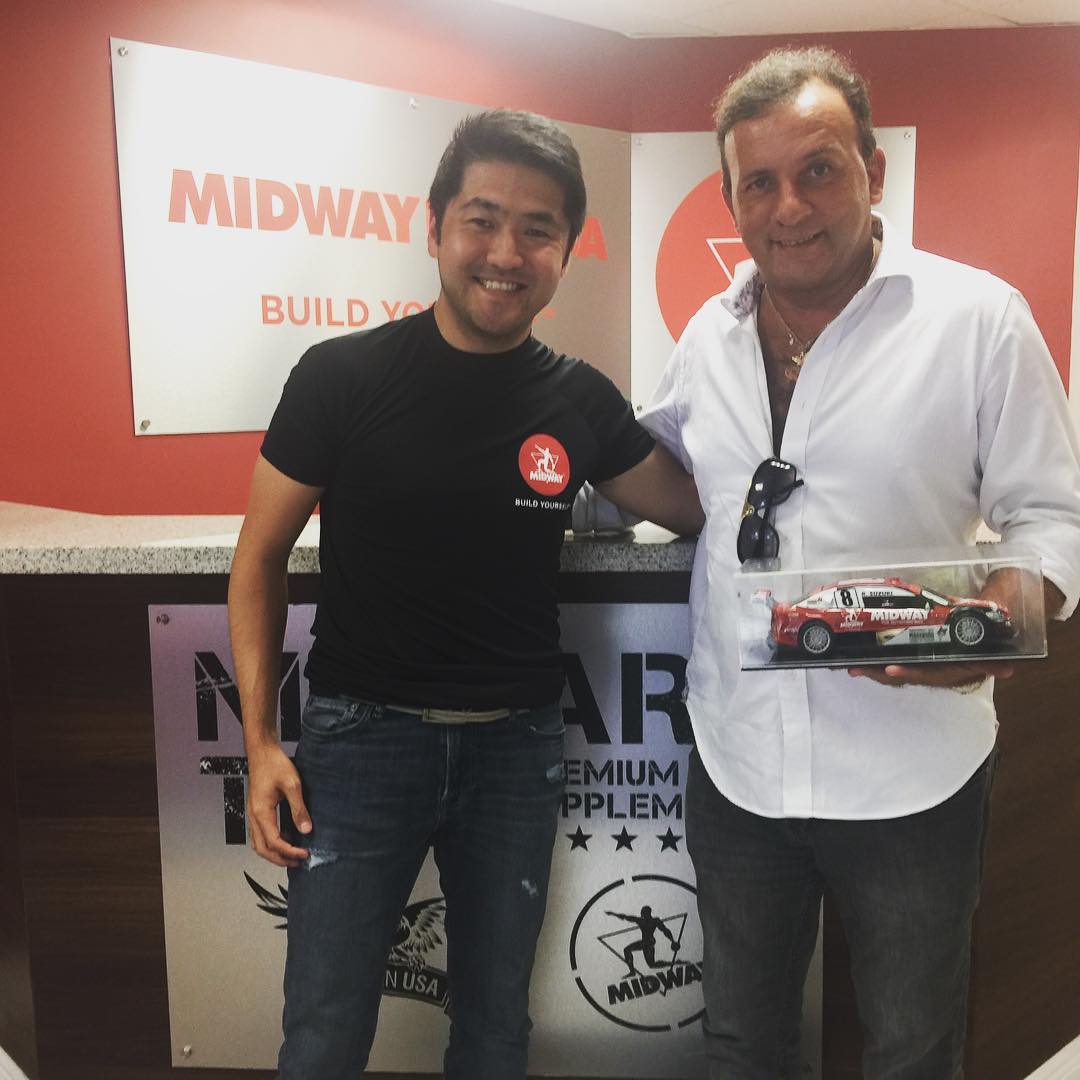 Wilton Colle Founder and CEO of Midway Labs & Stock Car Racing Driver Rafael Suzuki at Midway Labs USA Office in Boca Raton Florida.